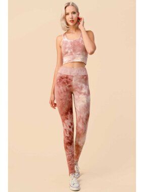 New Fashion Mauve Tie Dye Active Tank Top & Leggings Set